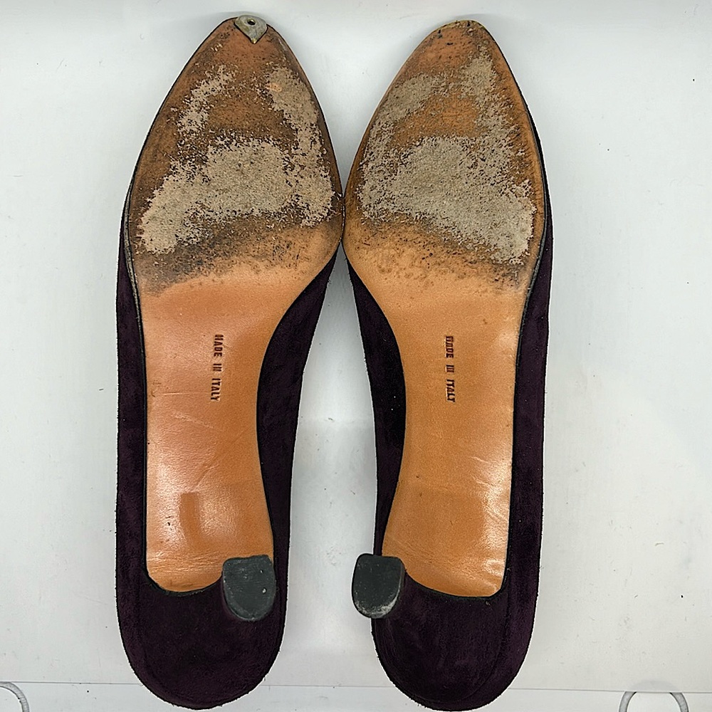 Salvatore Ferragamo Maroon/Dark Purple Suede Pointed Toe Heels Shoes **Sz 9.5** - Picture 7 of 8